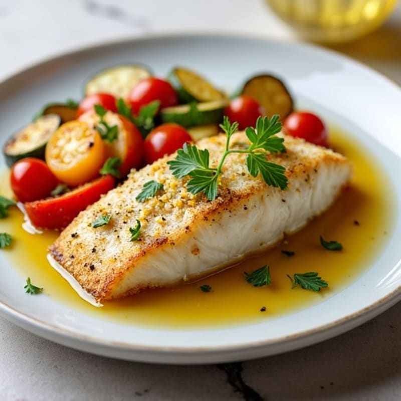 Lemon-Herb Crusted Baked Cod with Roasted Vegetables