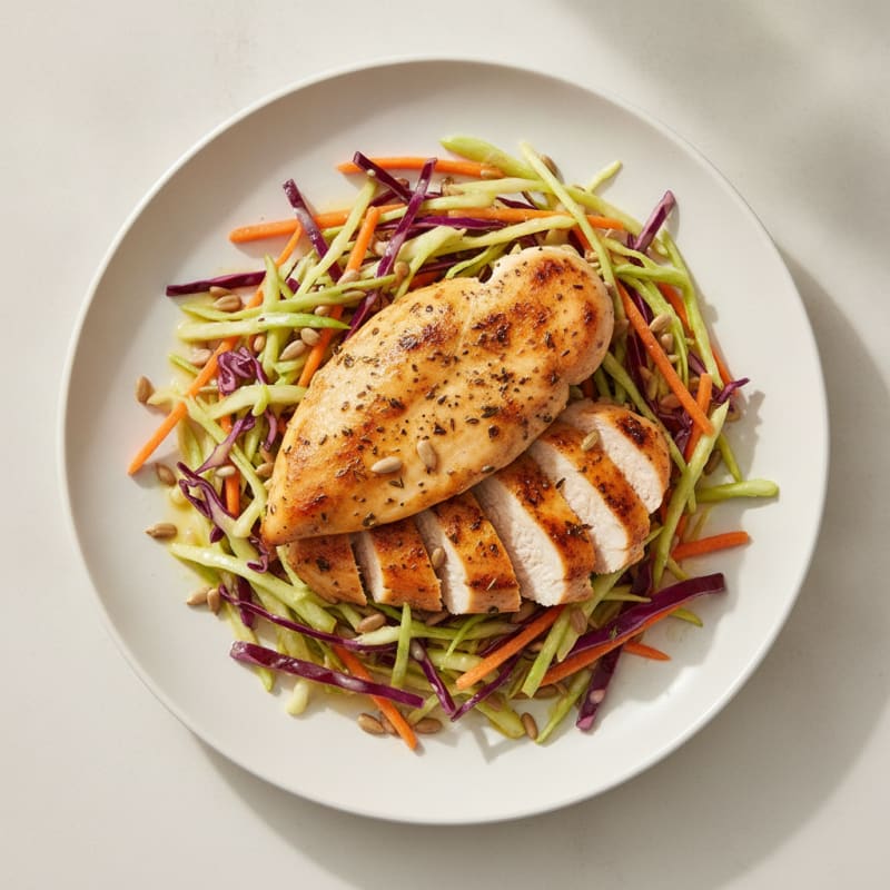 Grilled Chicken Breast with Crunchy Cabbage Slaw and Lemon Vinaigrette