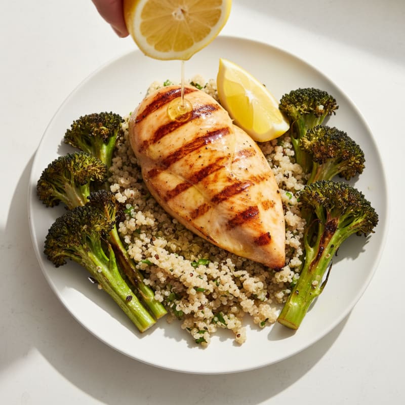 Grilled Chicken Breast with Quinoa and Roasted Broccoli