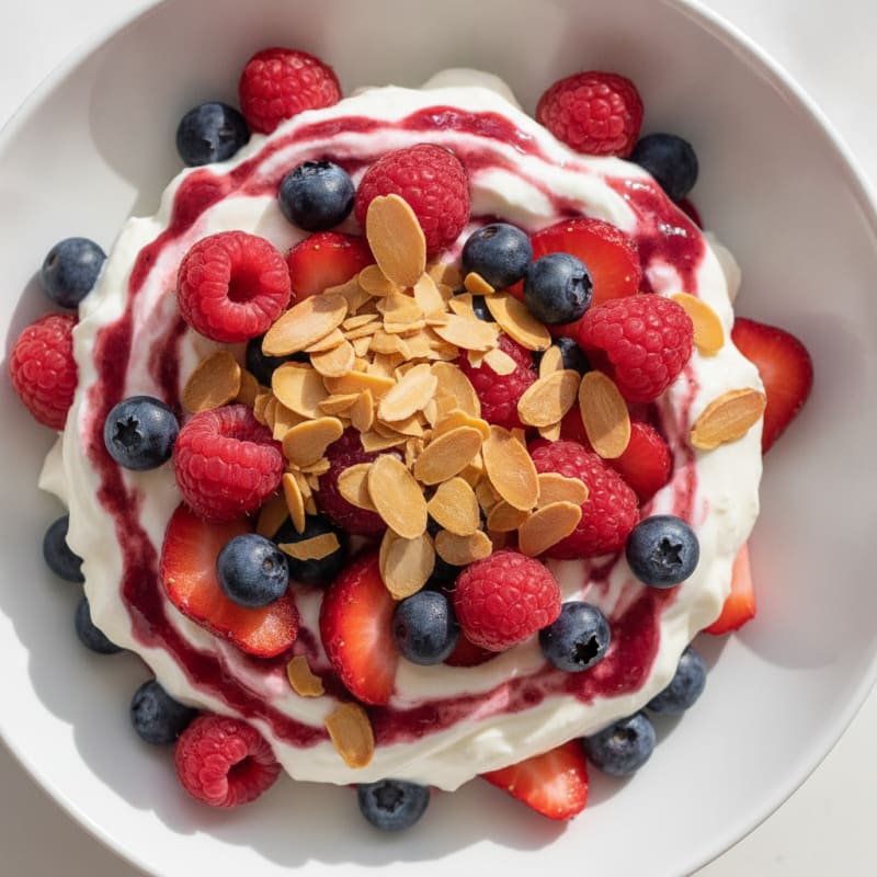 Greek Yogurt Protein Parfait with Mixed Berries and Almonds