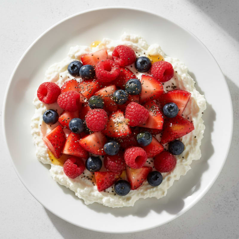 Greek Yogurt Protein Parfait with Mixed Fruit and Chia Seeds