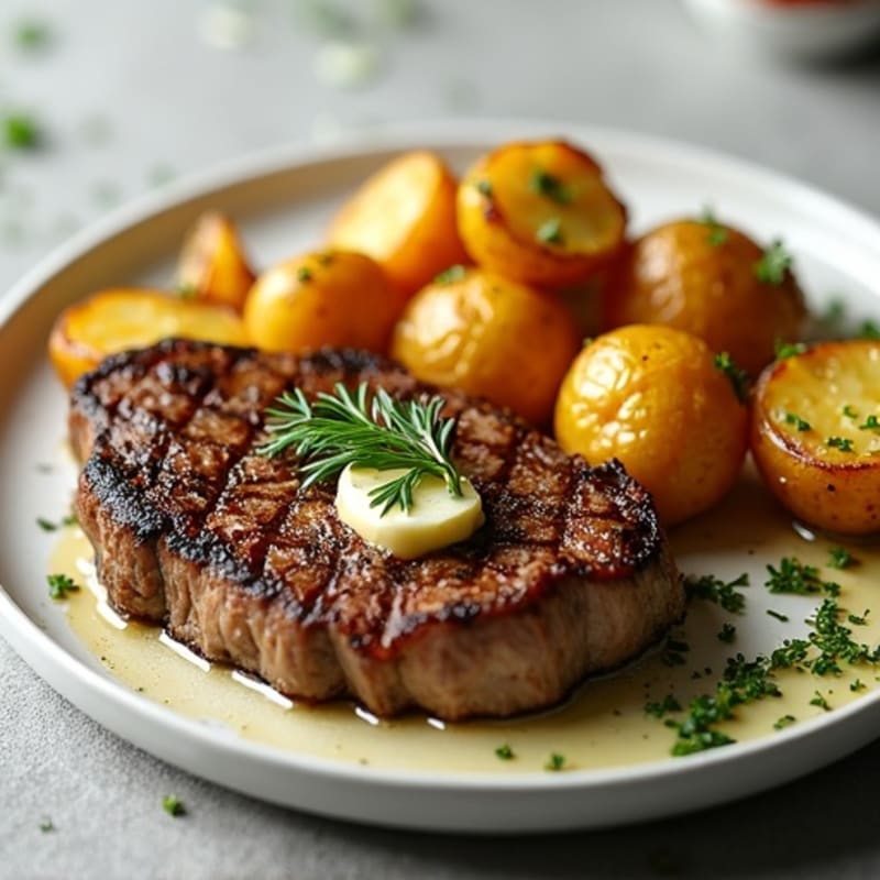 Herb-Garlic Butter Seared Steak with Roasted Baby Potatoes