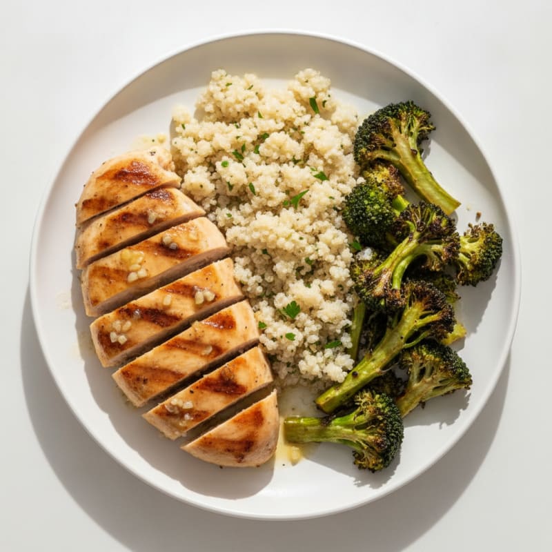 Grilled Chicken Breast with Quinoa and Roasted Broccoli