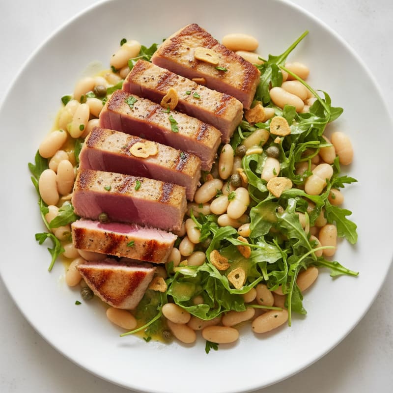 Lemon Herb Seared Tuna Salad with White Beans