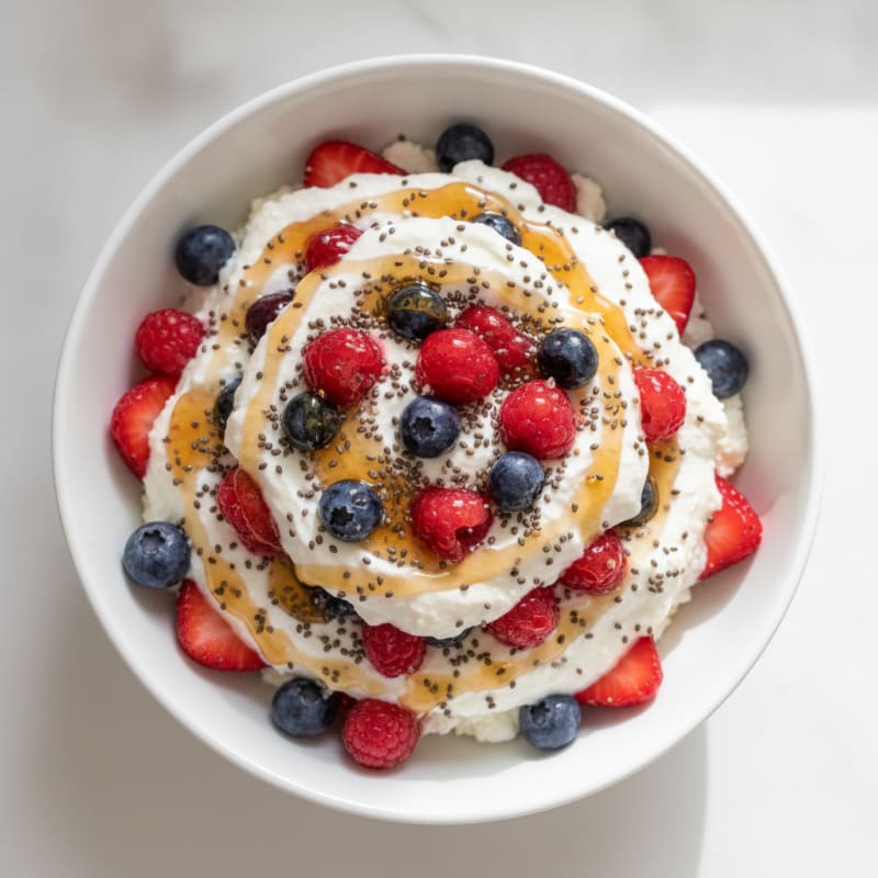 Greek Yogurt Protein Parfait with Mixed Berries and Chia Seeds