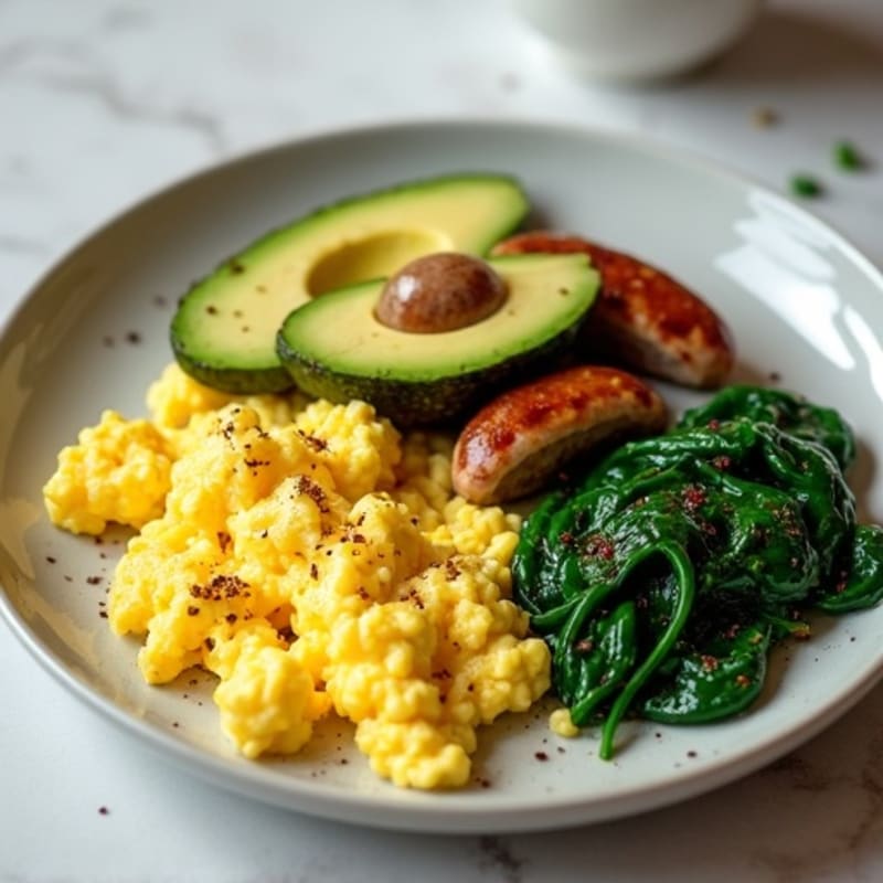 Egg White Scramble with Turkey Sausage and Sautéed Spinach