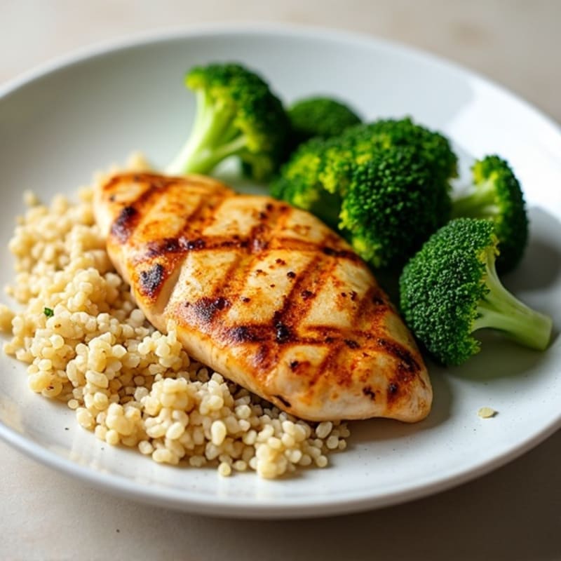 Grilled Chicken Breast with Steamed Broccoli and Quinoa