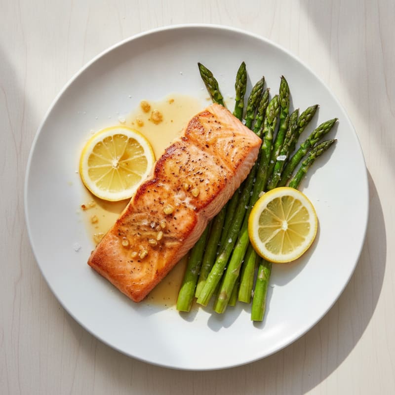 Seared Salmon with Roasted Asparagus and Lemon
