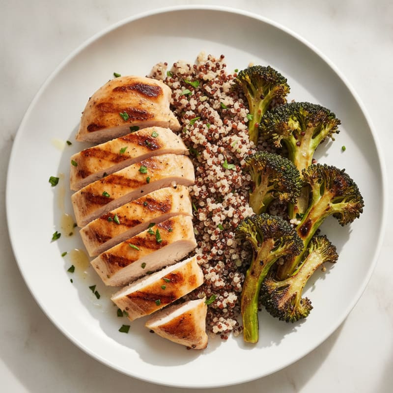 Grilled Chicken Breast with Quinoa and Roasted Broccoli