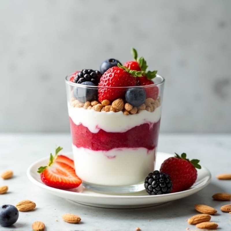 Greek Yogurt Protein Parfait with Mixed Berries and Almonds