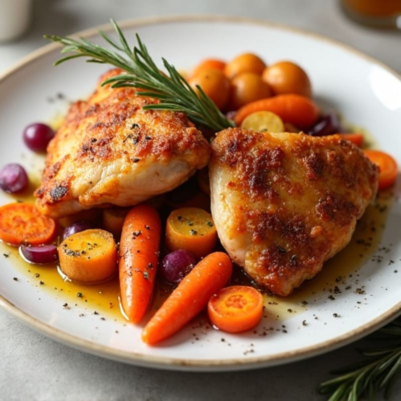 Crispy Baked Chicken Thighs with Roasted Root Vegetables