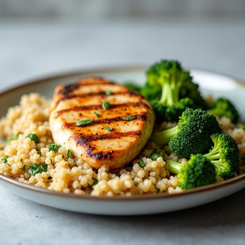 Grilled Chicken Breast with Quinoa and Roasted Broccoli