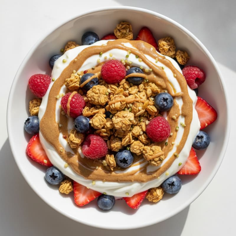Greek Yogurt Protein Parfait with Almond Butter and Berries