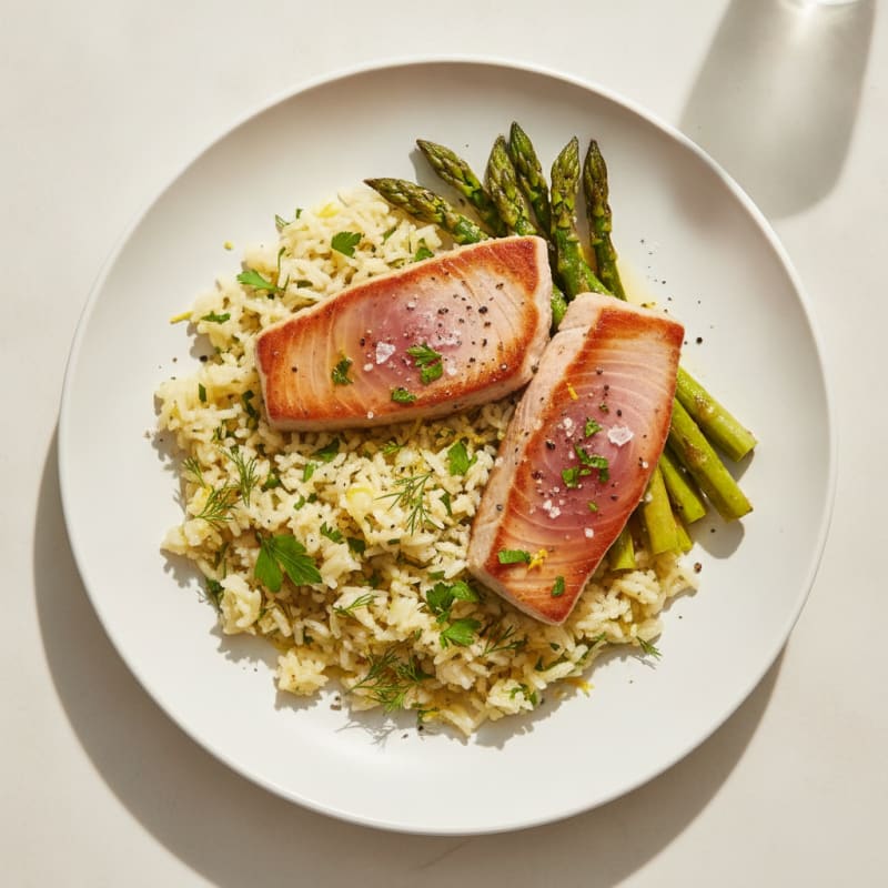 Pan-Seared Tuna with Lemon Herb Rice