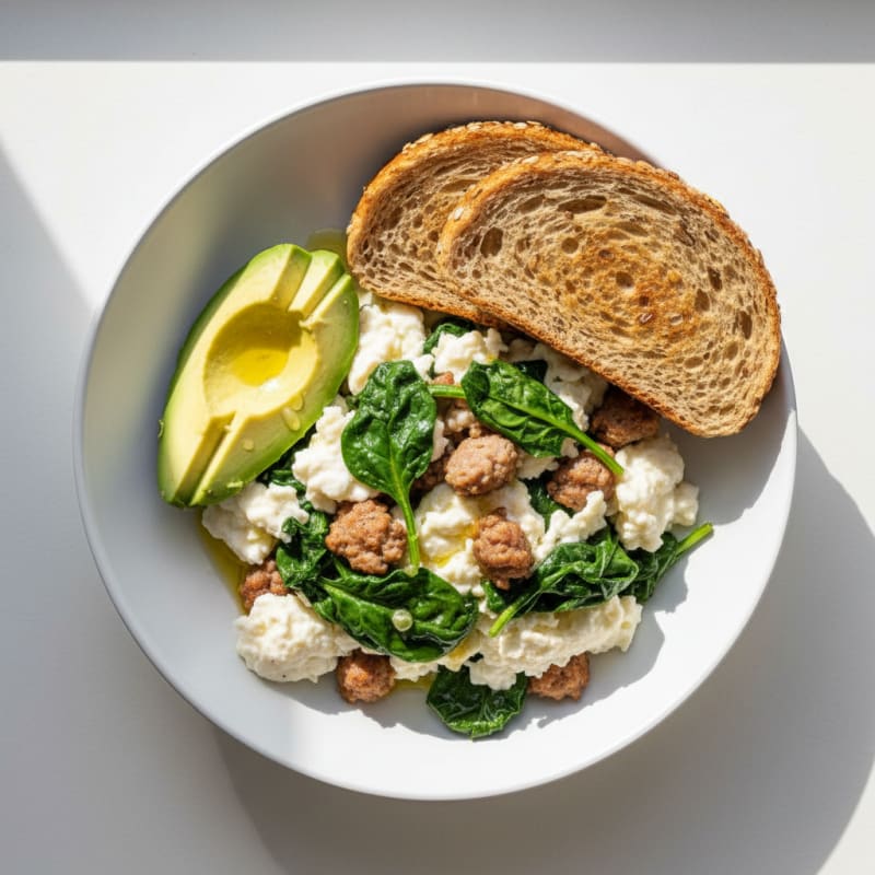 Egg White Scramble with Turkey Sausage and Spinach