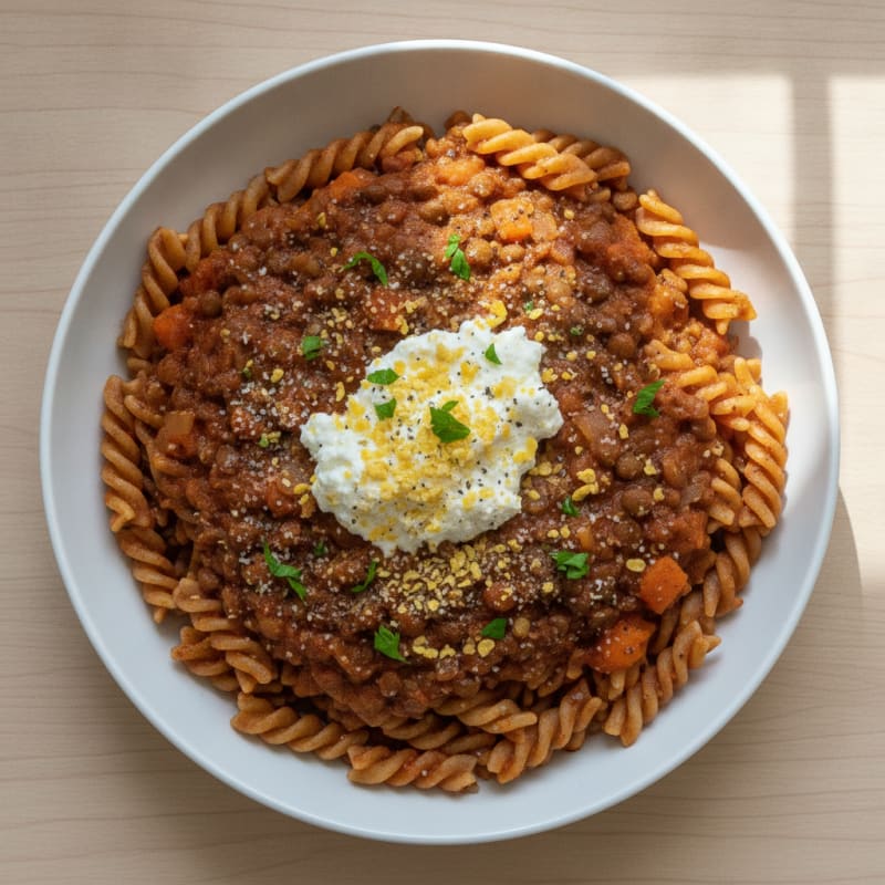 Hearty Lentil Bolognese with Wheat Pasta