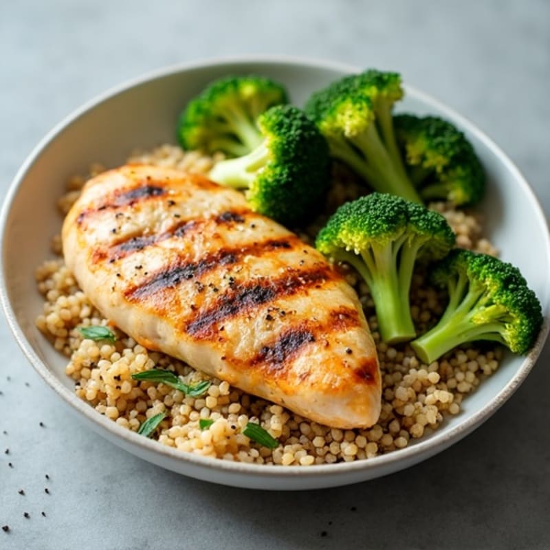 Grilled Chicken Breast with Quinoa and Roasted Broccoli
