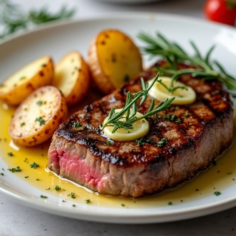Herb-Garlic Butter Seared Steak with Roasted Baby Potatoes
