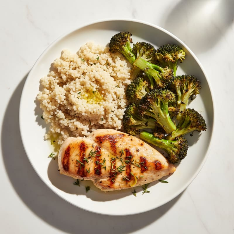 Grilled Chicken Breast with Quinoa and Roasted Broccoli