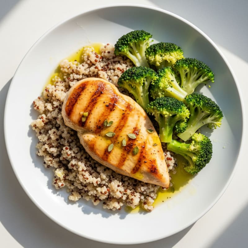 Grilled Chicken Breast with Quinoa and Steamed Broccoli