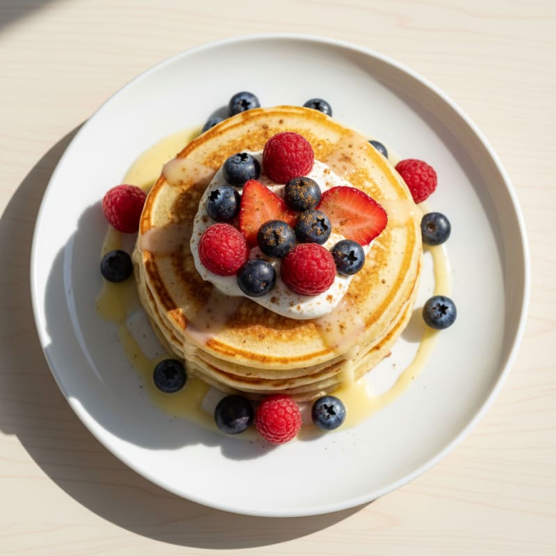 Fluffy Golden Buttermilk Pancakes with Berries