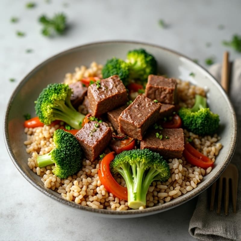 Lean Beef and Crispy Broccoli Stir-Fry with Brown Rice