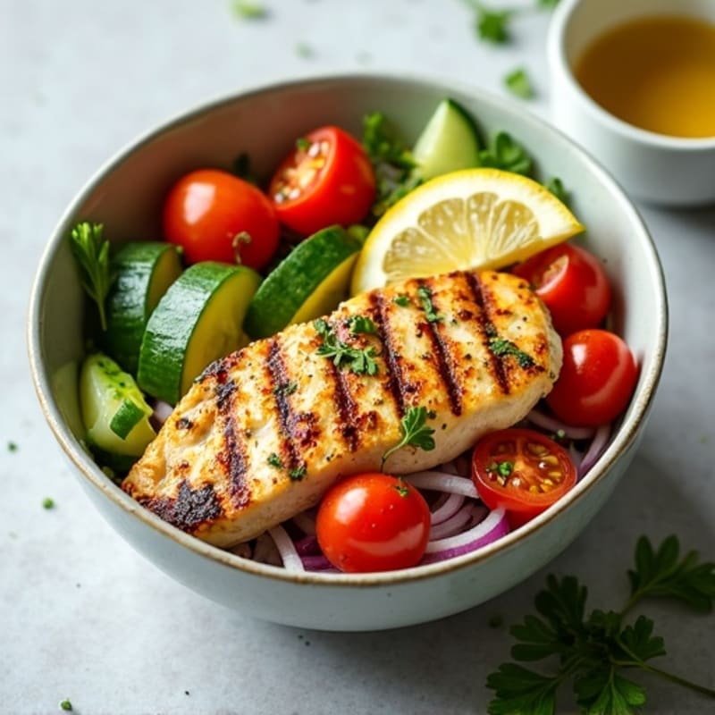 Mediterranean-Style Grilled Chicken and Halloumi Bowl