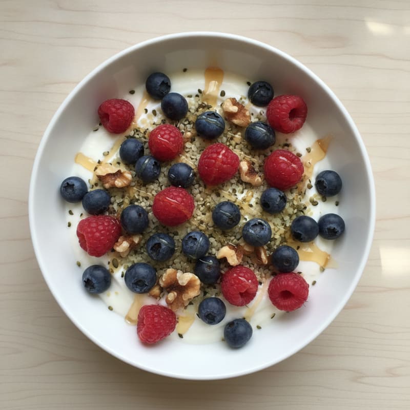 Greek Yogurt Bowl with Berries and Hemp Seeds
