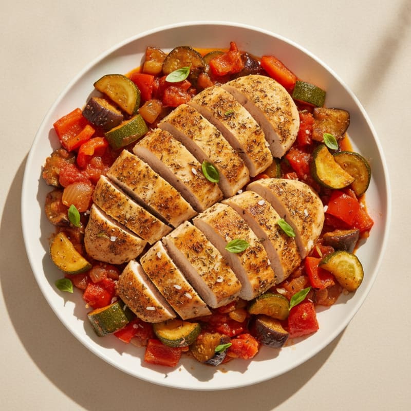 Herb-Roasted Ratatouille with Grilled Chicken