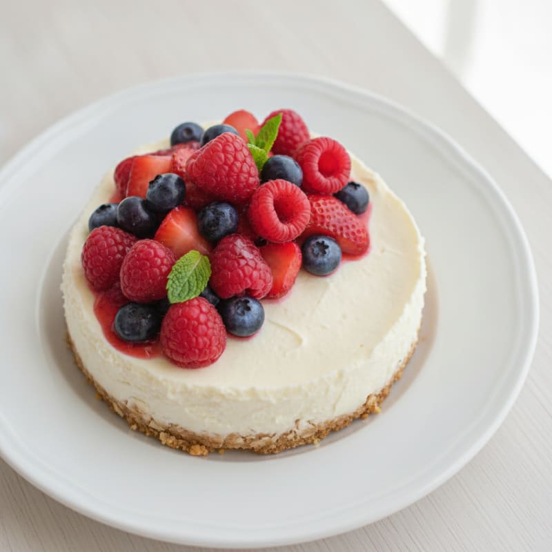 Greek Yogurt Protein Cheesecake with Mixed Berries