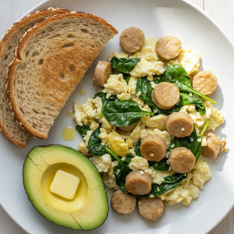 Chicken Sausage and Egg White Scramble with Spinach