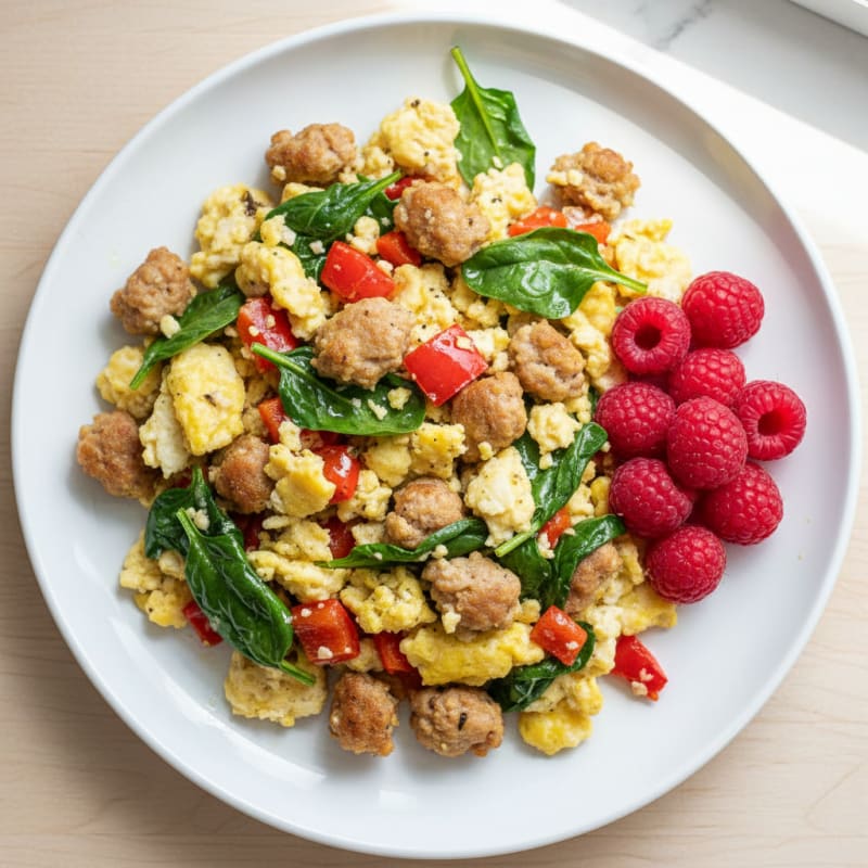 Egg White Veggie Scramble with Turkey Sausage