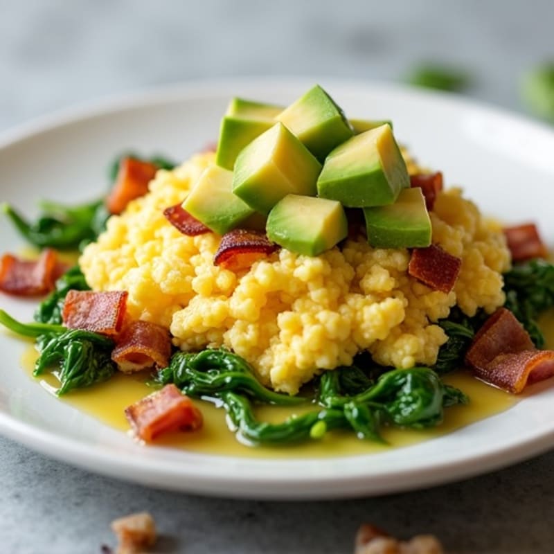 Cottage Cheese Egg Scramble with Spinach and Turkey Bacon