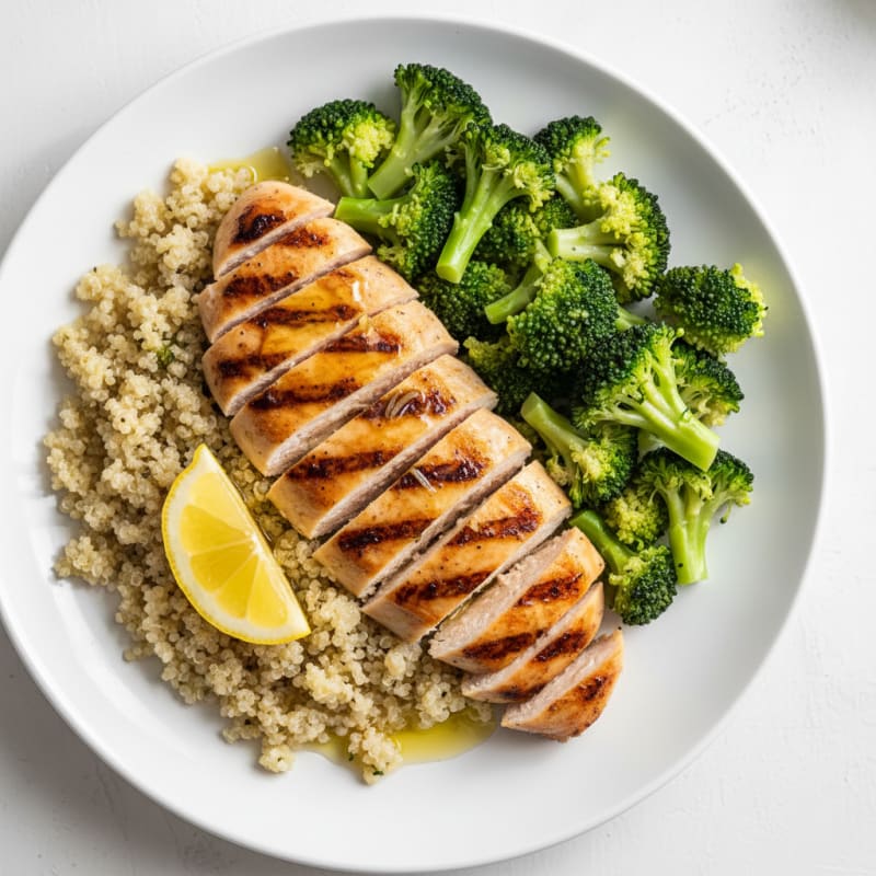 Grilled Chicken Breast with Quinoa and Steamed Broccoli