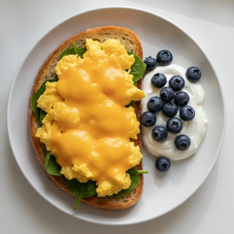 Egg and Cheese Sourdough Toast with Greek Yoghurt and Berries