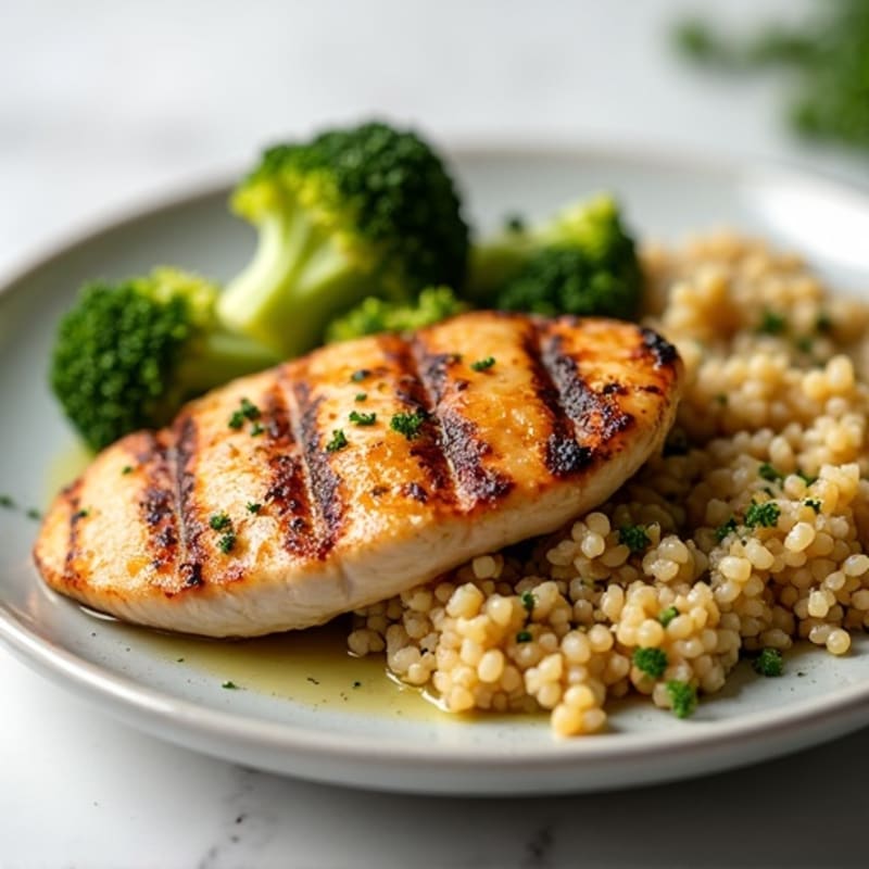 Grilled Chicken Breast with Quinoa and Roasted Broccoli