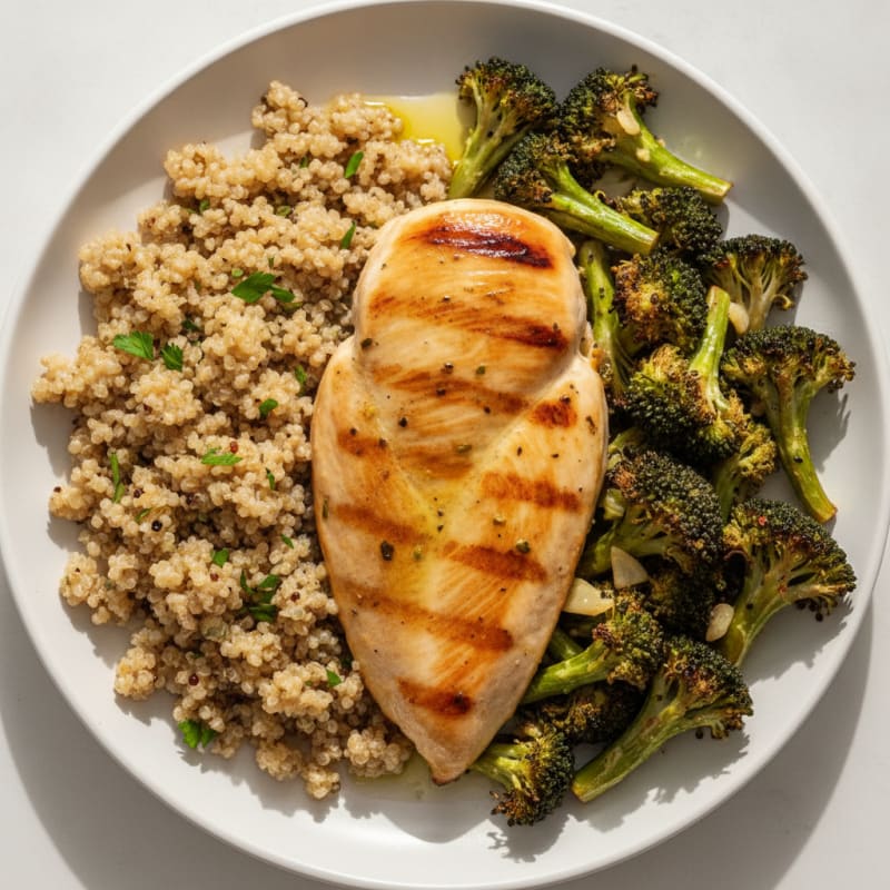 Grilled Chicken Breast with Roasted Broccoli and Quinoa