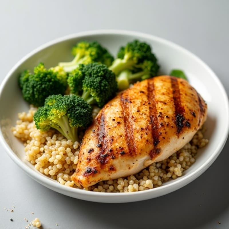 Grilled Chicken Breast with Roasted Broccoli and Quinoa