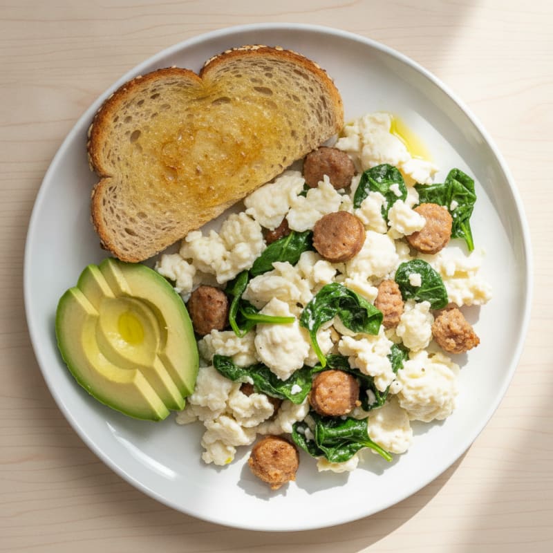 Egg White Scramble with Turkey Sausage and Spinach