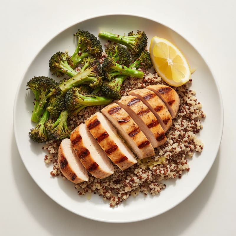 Grilled Chicken Breast with Roasted Broccoli and Quinoa