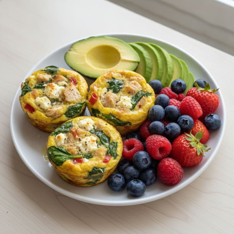 Baked Egg and Chicken Muffins with Berries