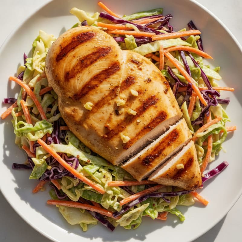 Grilled Chicken Breast with Crunchy Cabbage Slaw
