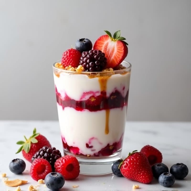 Greek Yogurt Protein Parfait with Mixed Berries and Almond Butter