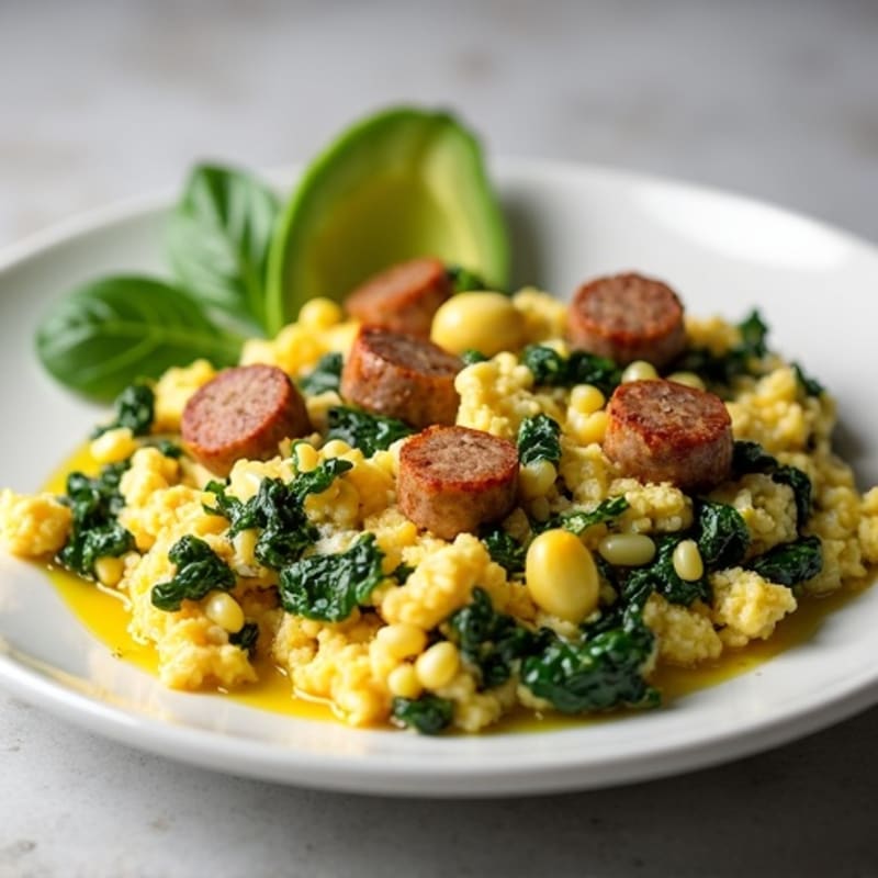 Egg White and Spinach Scramble with Turkey Sausage