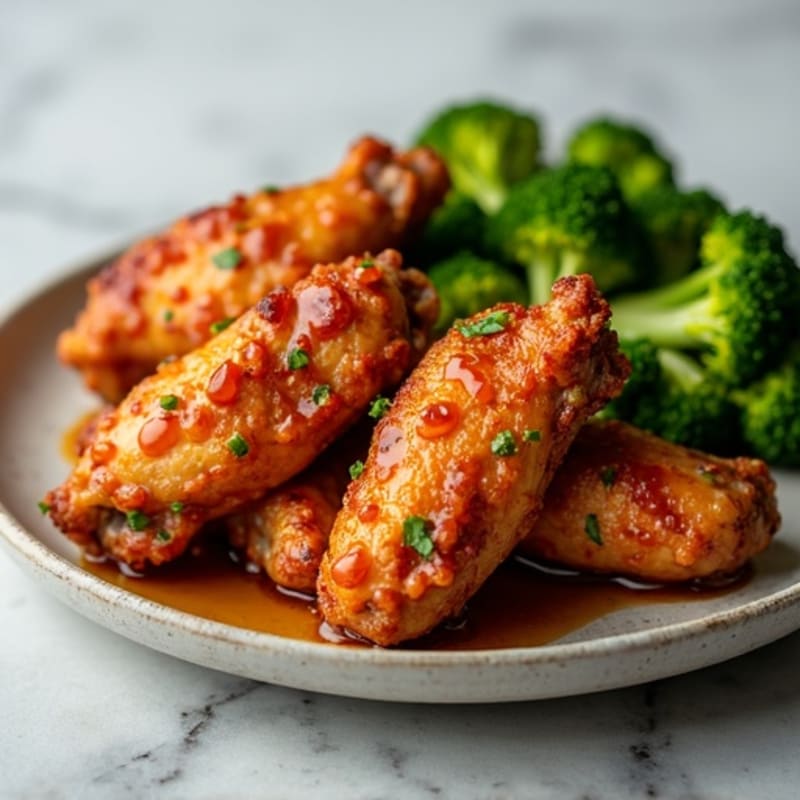 Crispy Honey Garlic Baked Chicken Wings with Roasted Broccoli