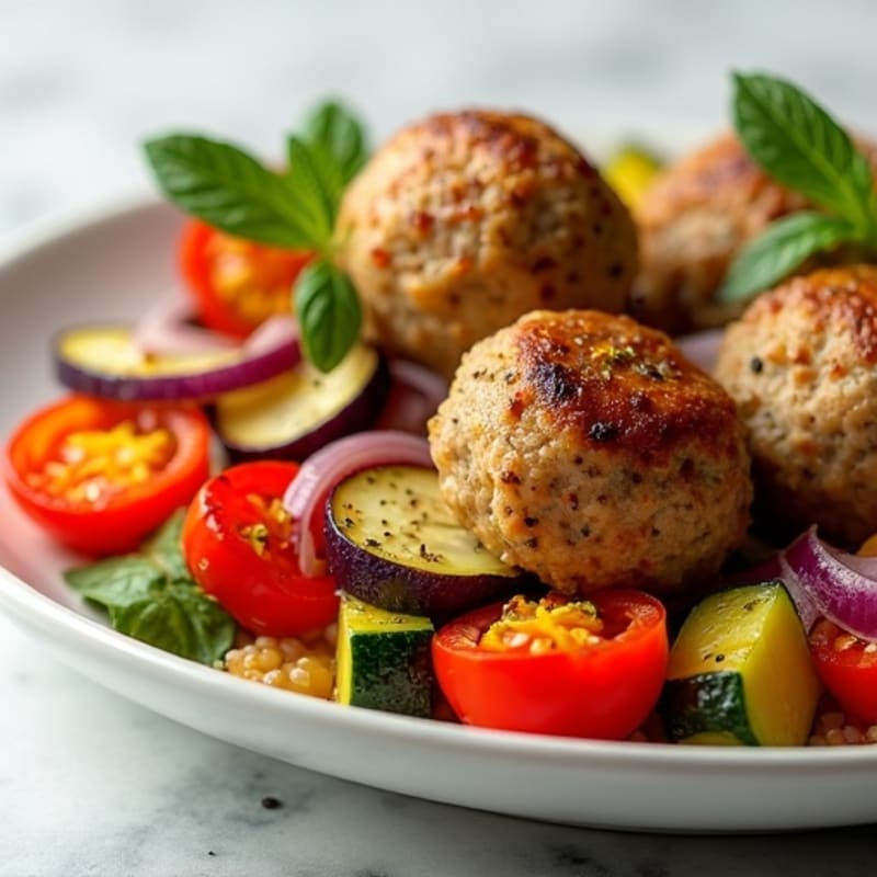 Herb-Seasoned Turkey Meatballs with Roasted Vegetables