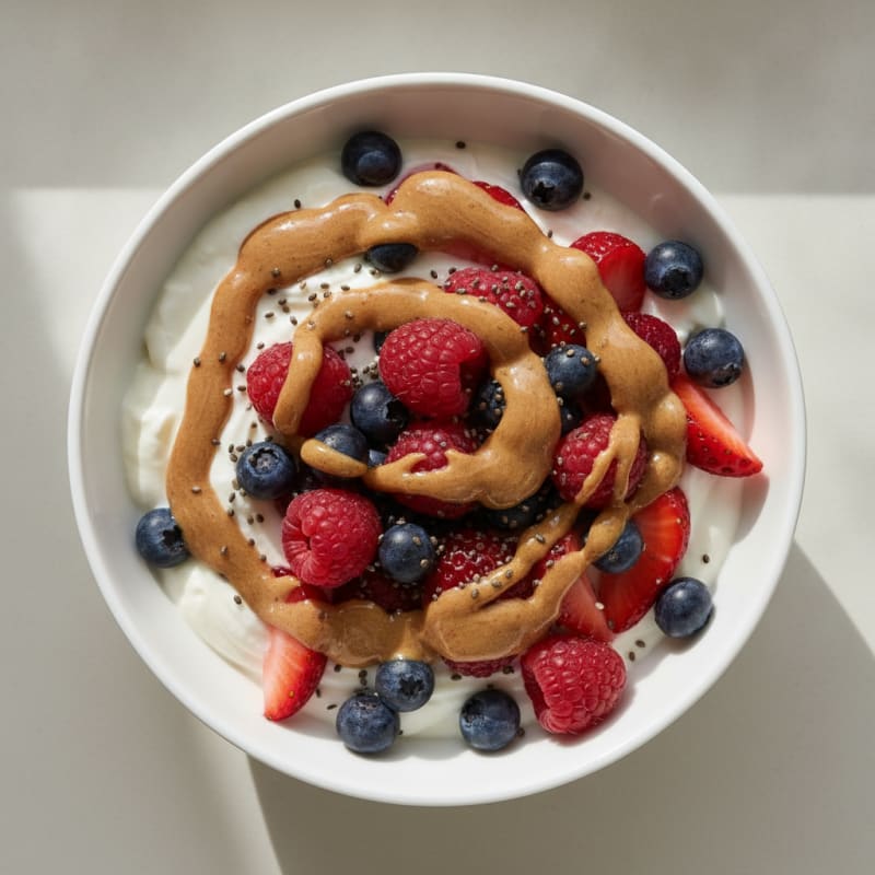 Greek Yogurt Protein Parfait with Mixed Berries and Almond Butter