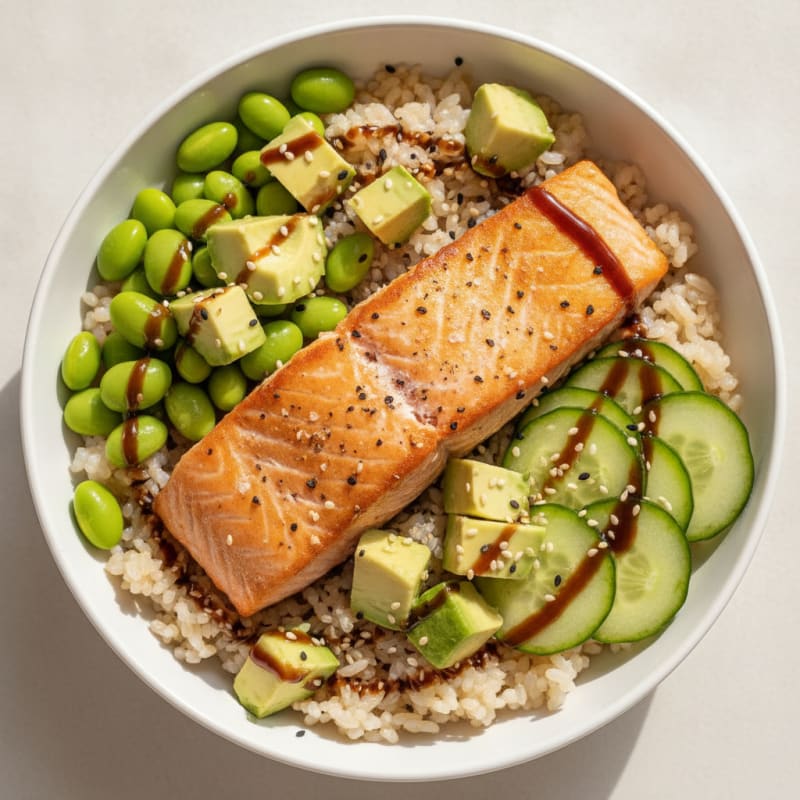 Salmon Sushi Rice Bowl with Avocado