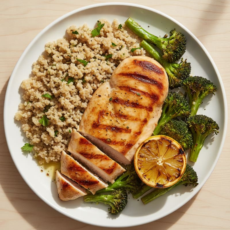 Grilled Chicken Breast with Roasted Broccoli and Quinoa