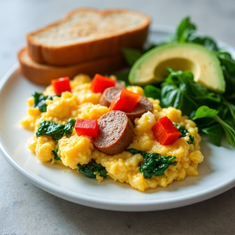 Egg White Scramble with Turkey Sausage and Spinach